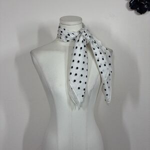 Honey Scarf Womens One Size White Black Polka Dot Silk Square Retro Japan